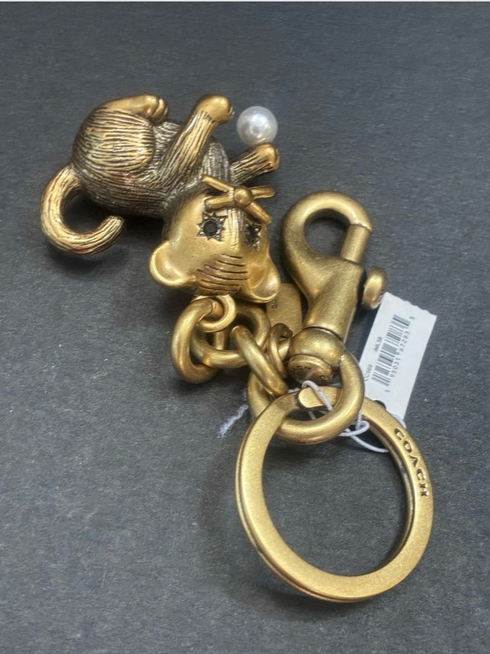 Coach Gold-Tone Cat Keychain Charm with Pearl Accent CC569 LTD - Picture 3 of 10